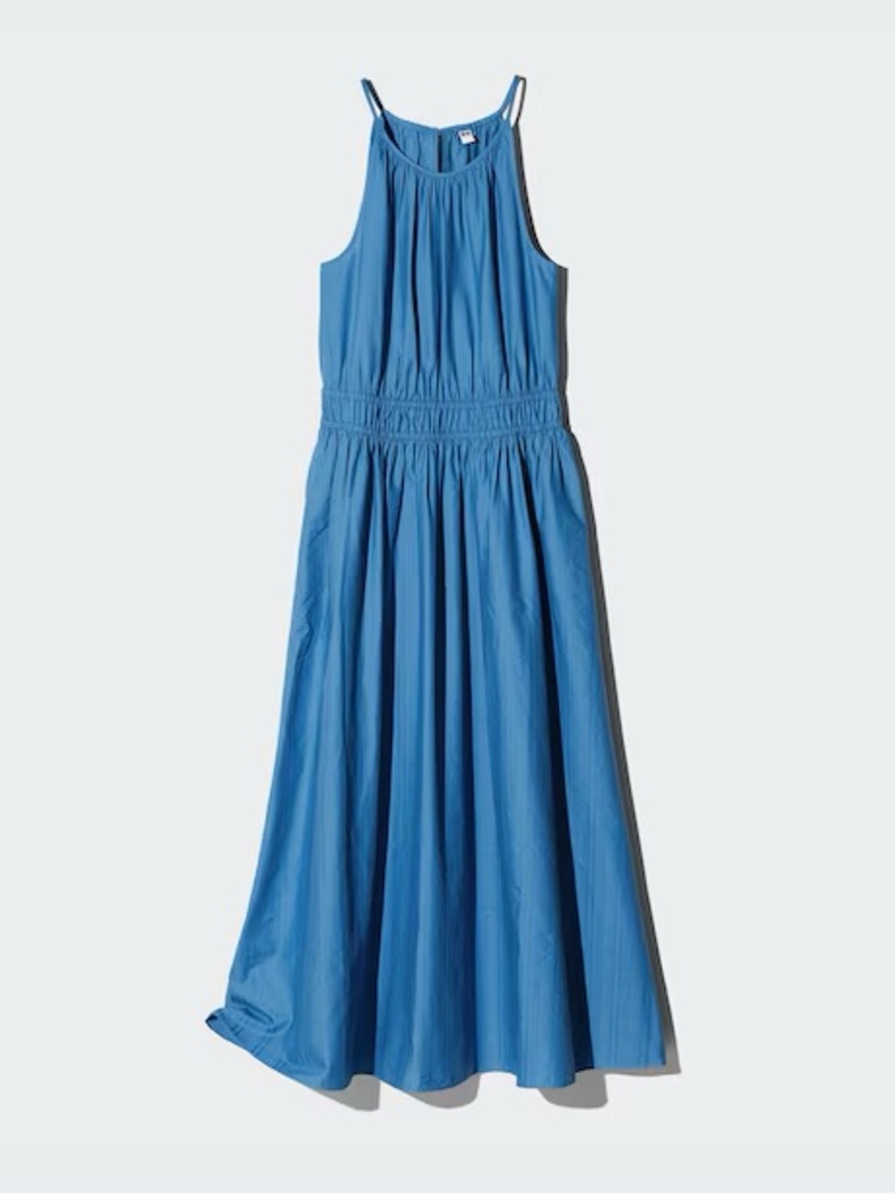 Uniqlo fit and flare 100% cotton blue halter midi dress